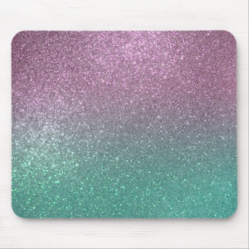 Mermaid Pink Green Sparkly Glitter Ombre Mouse Pad