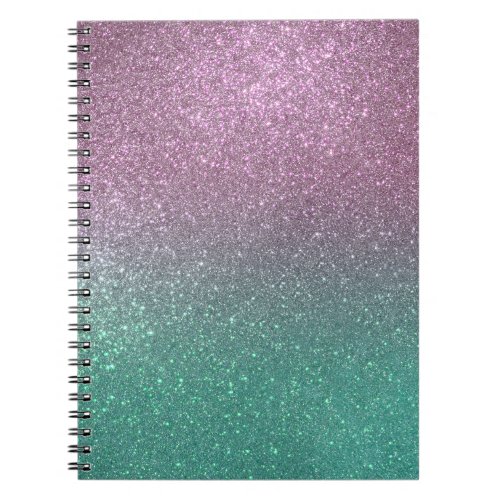 Mermaid Pink Green Sparkly Glitter Ombre Notebook