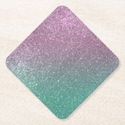 Mermaid Pink Green Sparkly Glitter Ombre Paper Coaster