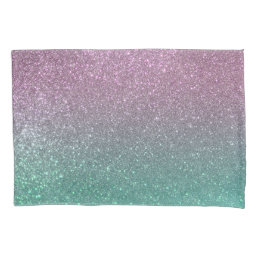 Mermaid Pink Green Sparkly Glitter Ombre Pillow Case