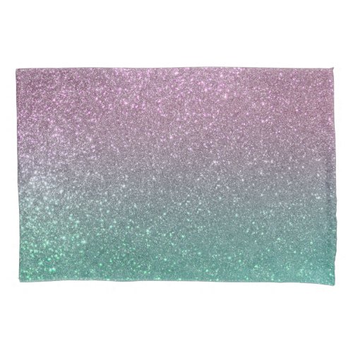 Mermaid Pink Green Sparkly Glitter Ombre Pillow Case