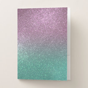 Mermaid Pink Green Sparkly Glitter Ombre Pocket Folder