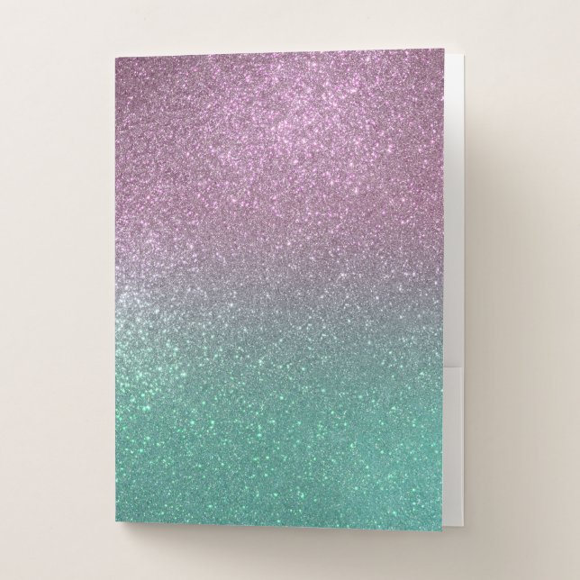 Mermaid Pink Green Sparkly Glitter Ombre Pocket Folder (Front)