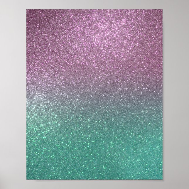 Mermaid Pink Green Sparkly Glitter Ombre Poster (Front)