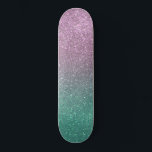 Mermaid Pink Green Sparkly Glitter Ombre Skateboard<br><div class="desc">This elegant and chic print is perfect for the trendy girly girl. It depicts a faux printed sparkly mermaid pink and green glitter ombre gradient. It's girly, pretty, glamorous, cute, and cool. ***IMPORTANT DESIGN NOTE: For any custom design request such as matching product requests, color changes, placement changes, or any...</div>