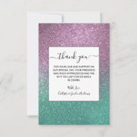 Mermaid Pink Green Sparkly Glitter Ombre Thank You Card