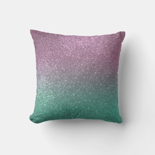 Mermaid Pink Green Sparkly Glitter Ombre Throw Pillow