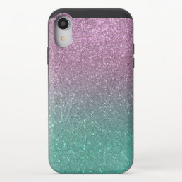 Mermaid Pink Green Sparkly Glitter Ombre iPhone XR Slider Case