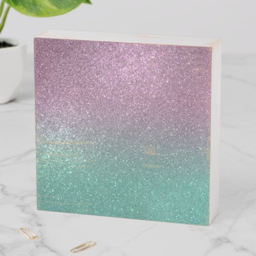 Mermaid Pink Green Sparkly Glitter Ombre Wooden Box Sign