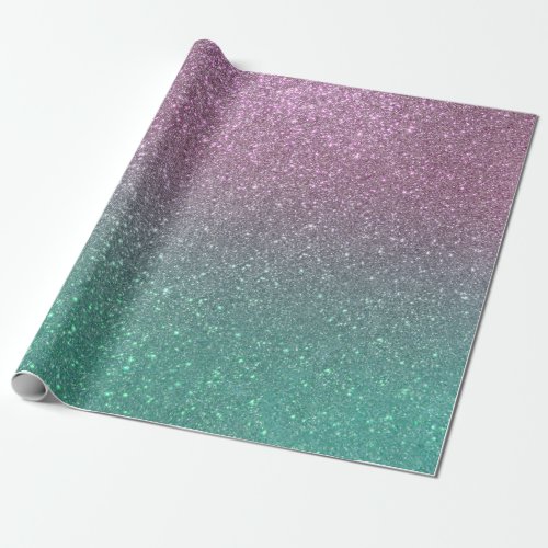 Mermaid Pink Green Sparkly Glitter Ombre Wrapping Paper
