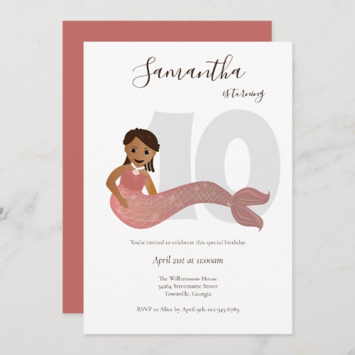 Mermaid Pink Kids Birthday Invitation