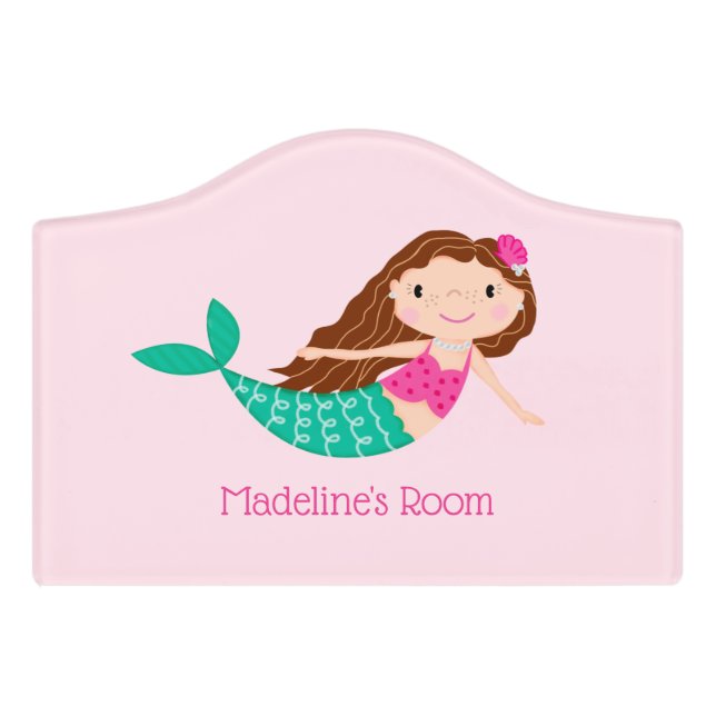 Mermaid Pink Personalized Name Door Sign (Small Crest Front)