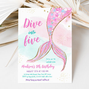 Mermaid Pink Purple 5th Birthday Invitation