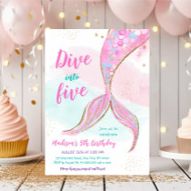 Mermaid Pink Purple 5th Birthday Invitation