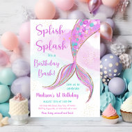 Mermaid Pink Purple Birthday Invitation