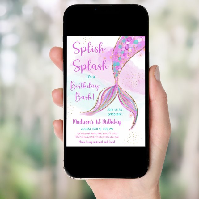 Mermaid Pink Purple Birthday Invitation (Front Digital)