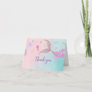 Mermaid Pink Purple Birthday Letterpress Thank You Card