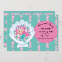 Mermaid Pink Purple Birthday Party Invitation