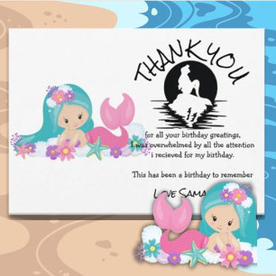 Mermaid Pink Purple Birthday Party thank you Invitation