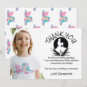 Mermaid Pink Purple Birthday Party Thank You Invitation