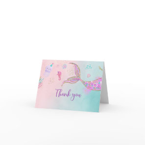 Mermaid Pink Purple Birthday Thank You Card