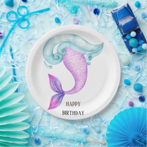 Mermaid pink purple blue birthday party  paper plates