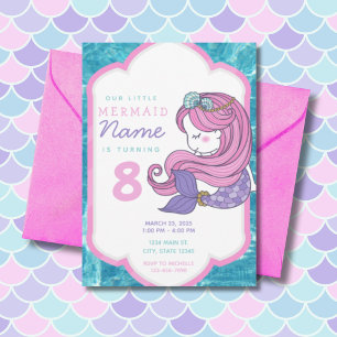 Mermaid Pink Purples Girl's Birthday Invitation
