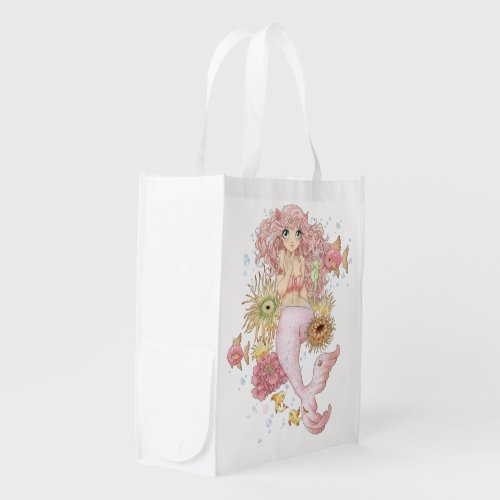 Mermaid pink reusable grocery bag