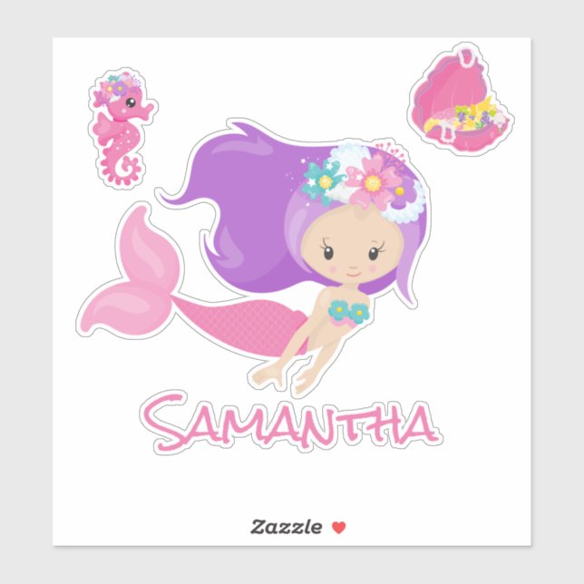 Mermaid Pink Sea friends Sticker (Sheet)