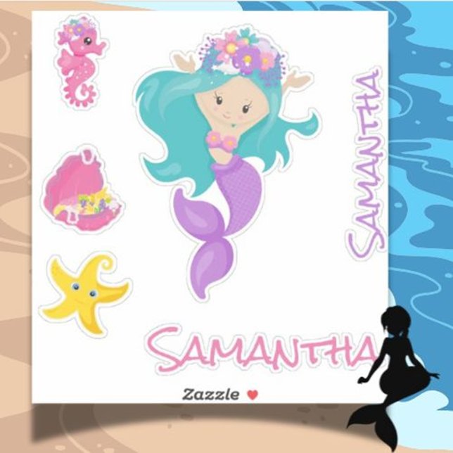 Mermaid Pink Sea friends Sticker (Your Personalized Mermaid Stickers Are Here!)