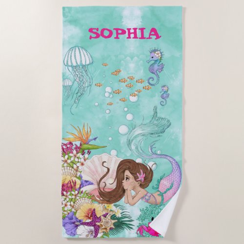 Mermaid Pink Starfish Cute Personal  Beach Towel