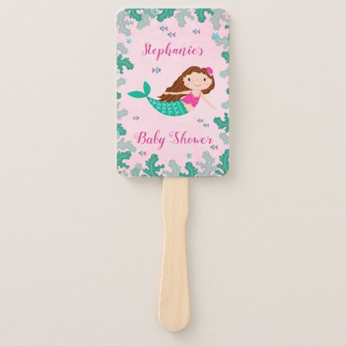 Mermaid Pink Under The Sea Baby Shower Hand Fan