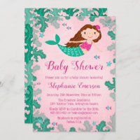 Mermaid Pink Under The Sea Baby Shower Invitations