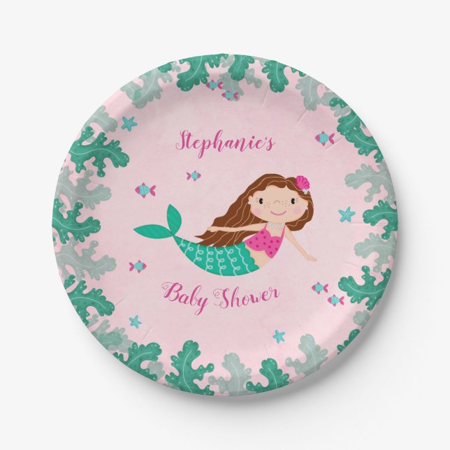 Mermaid Pink Under The Sea Baby Shower Paper Plates (Front)
