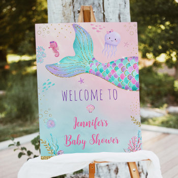 Mermaid Pink Under The Sea Baby Shower Welcome Foam Board by LittlePrintsParties at Zazzle