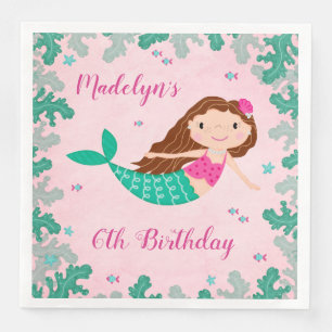 Mermaid Pink Under The Sea Birthday Paper Dinner Napkins