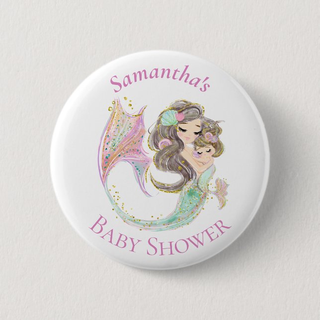 Mermaid Pink White Baby Shower   Button (Front)