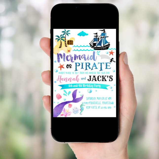 Mermaid Pirate Birthday Invitation Party Dual (Front Digital)