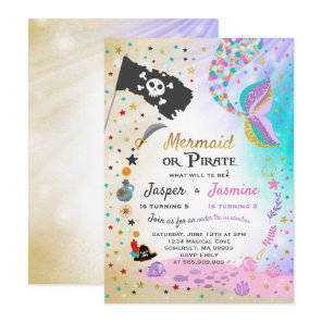 Mermaid Pirate Birthday Invitation Siblings Party