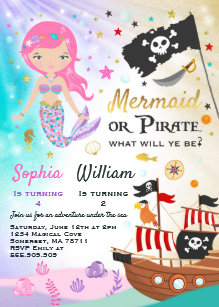 mermaid and pirate invitations