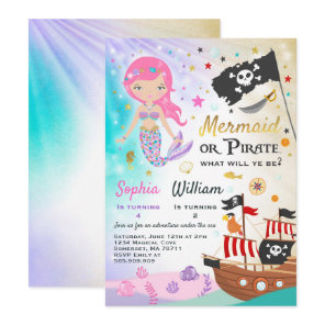 Mermaid Pirate Birthday Invitation Siblings Party
