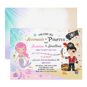 Mermaid Pirate Birthday Invitation Siblings Party