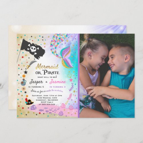 Mermaid Pirate Birthday Invitation Siblings Party