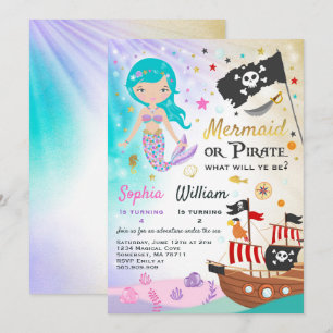 Mermaid Pirate Birthday Invitation Siblings Party