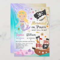 Mermaid Pirate Birthday Invitation Siblings Party