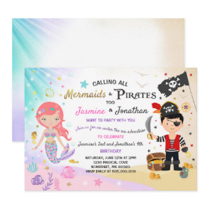Mermaid Pirate Birthday Invitation Siblings Party