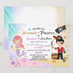 Mermaid Pirate Birthday Invitation Siblings Party
