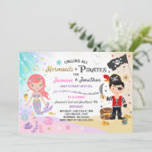 Mermaid Pirate Birthday Invitation Siblings Party (Standing Front)