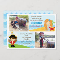 Mermaid Pirate Birthday Invitations with Photo