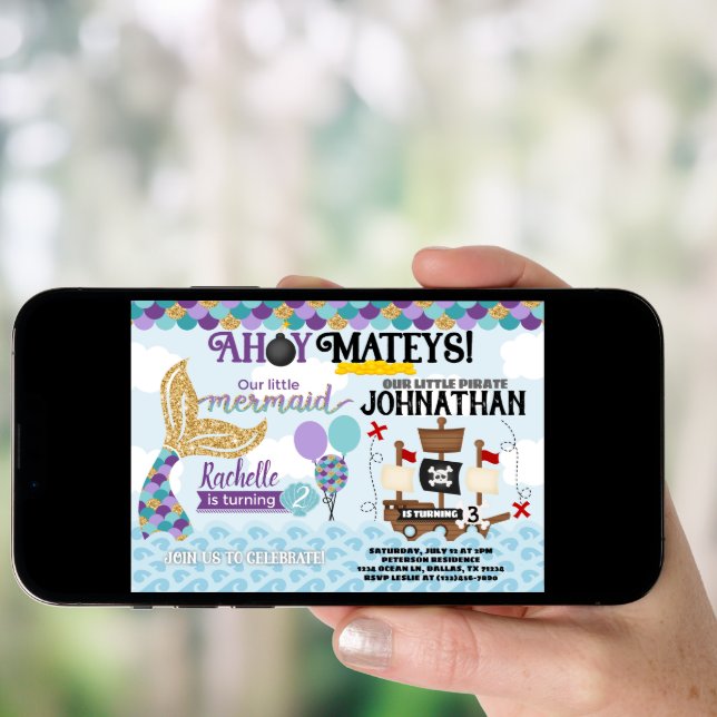 Mermaid Pirate Birthday Party Invitation (Front Digital)